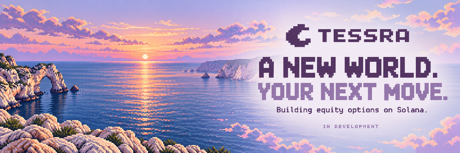 Banner TESSRA com paisagem costeira em pixels e a frase A new world. Your next move.